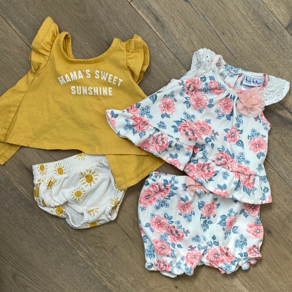2 Matching Girl Top and Bummie Sets, Size 0-3 - Grayson Mini, Nicole Miller